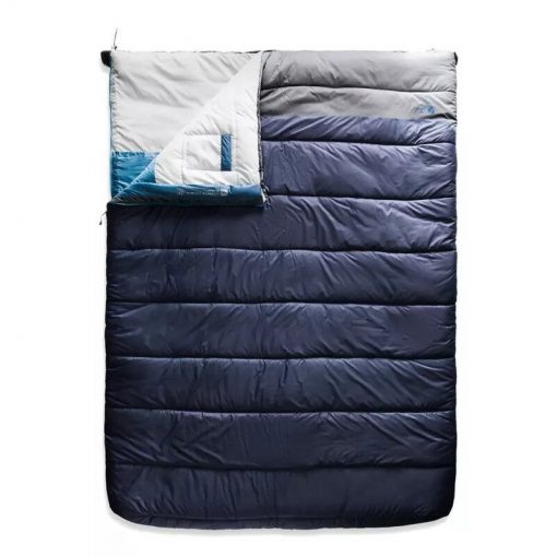 New Double sleeping bag, blue and gray