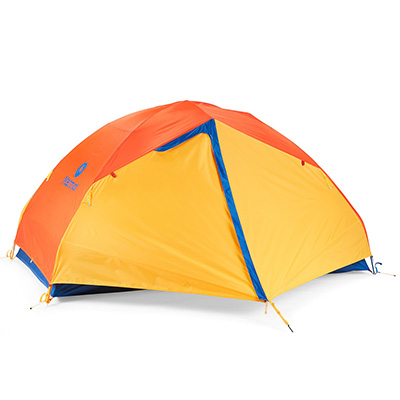 yellow orange and blue 3 person tent