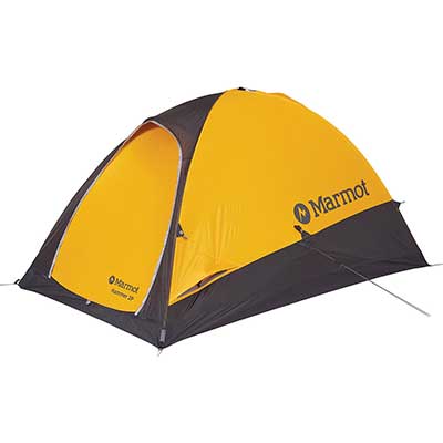 black and yellow 2 person 4 season tent