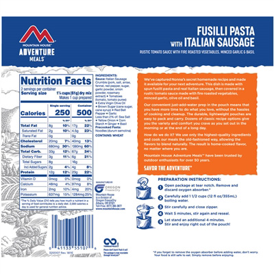 Freeze dried food packaging back