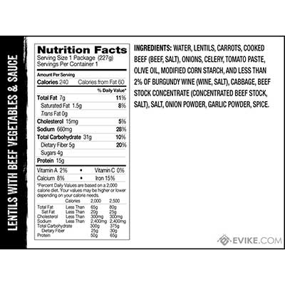 omeals lentils with beef nutrition facts